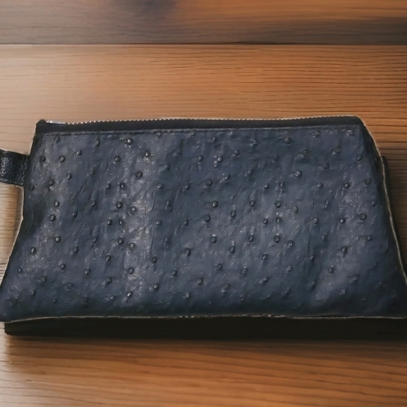 VTG ellu by Leslie Pozen•Made In USA •Ostrich Leather Wristlet - Picture 7 of 9